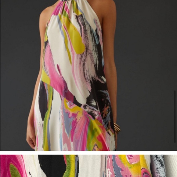 NWT Anthropologie Silk Watercolor Halter Dress - Picture 7 of 8